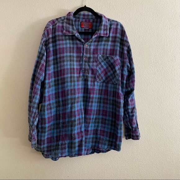Mens Button Down Blue and Purple Flannel - Picture 1 of 5